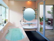 トステムとINAX共同開発の新システムバスルーム「ラ･バス」（2008年4月1日発売）は“お風呂の床のお掃除が面倒”というお客さまの困りごとを解決した日本初となるお掃除カンタン「キレイ床」（特許出願中）や好評のお手入れが楽な「くるりんポイ排水口」を搭載した主婦に優しいバスルームです。